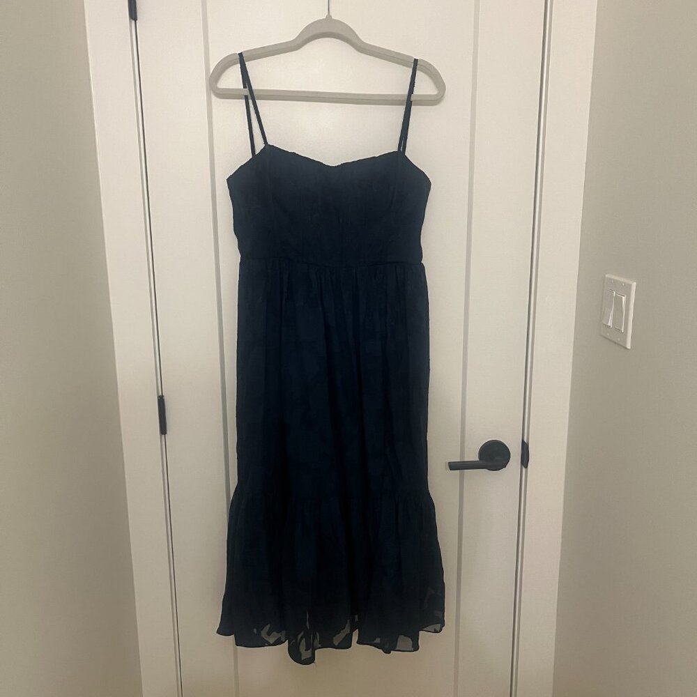 Azazie Navy Strapless Jacquard Tiered Midi Dress - Picture 4 of 5